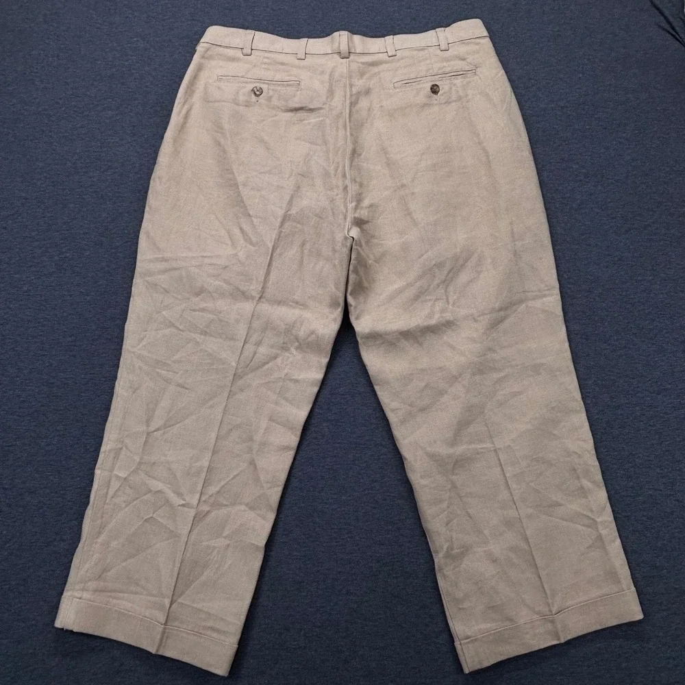 Jos A Bank Pants Mens 40x26 Linen Classic Collection Pleated Cuffed Khaki Tan
